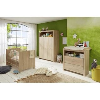 Chambre Complète Bébé Olivia : Lit 70x140 cm + Commode + Armoire - Chêne Naturel