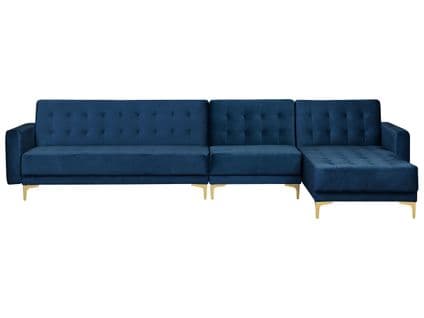 Canapé Angle Gauche Convertible Velours Bleu Marine 5 Places Aberdeen