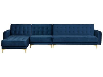 Canapé Angle Droite Convertible Velours Bleu Marine 5 Places Aberdeen