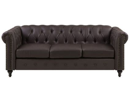 Canapé 3 Places En Cuir Pu Marron Chesterfield