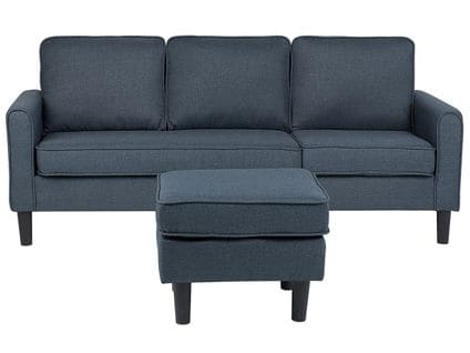 Canapé 3 Places Avec Pouf En Tissu Gris Foncé Avesta