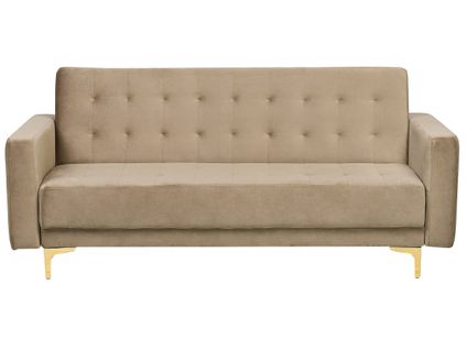 Canapé Convertible 3 Places En Velours Beige Sable Aberdeen