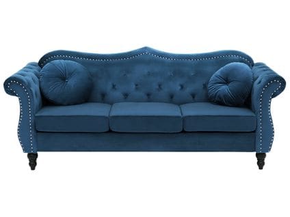 Canapé Chesterfield 3 Places En Velours Bleu Skien