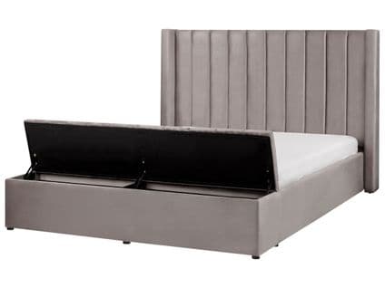 Lit Double En Velours Gris Avec Banc Coffre 160 X 200 Cm Noyers