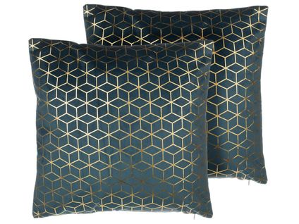 Lot De 2 Coussins Velours Bleu Foncé Celosia 45 X 45 Cm