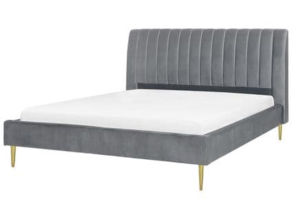 Lit Double En Velours Gris 180 X 200 Cm Marville