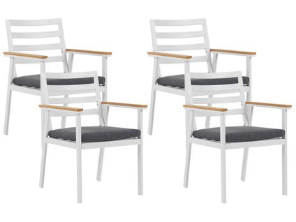 Lot De 4 Chaises De Jardin Blanches Avec Coussins Gris Cavoli