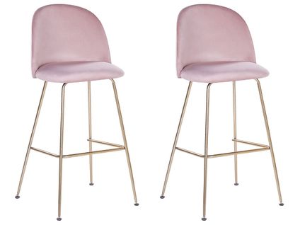 Tabouret De Bar Set De 2 Velours Rose Arcola