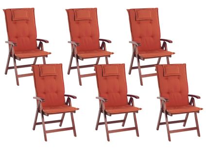 Lot De 6 Chaises De Jardin Avec Coussins Rouges Toscana