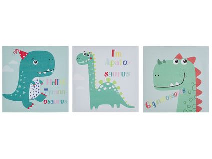 Set De 3 Toiles Imprimées Motif Dinosaures Multicolores 30 X 30 Cm Bingui