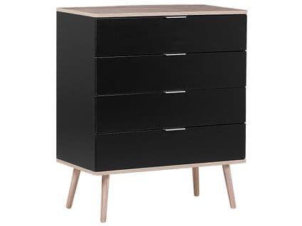 Commode 4 Tiroirs Noire Et Bois Clair Walpi