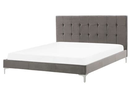 Lit Double En Velours Gris 160 X 200 Cm Ambert