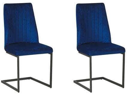 Chaise En Porte-à-faux Set De 2 Velours Bleu Marine Lavonia