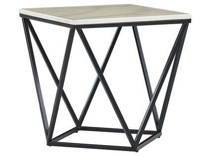 Table Appoint Carrée Effet Marbre Beige / Pied Noir 50 X 50 Cm Malibu