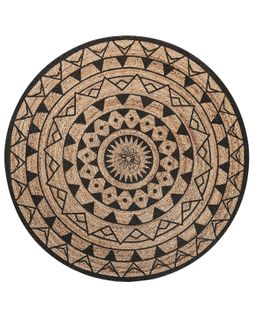 Tapis En Jute D 140 Cm Beige / Noir Motif Mandala Porsuk