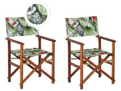 Lot De 2 Chaises De Jardin Bois Foncé à Motif Toucan/crème Cine