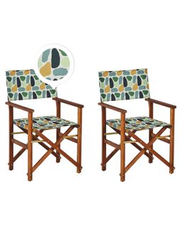 Lot De 2 Chaises De Jardin Bois Foncé à Motif Abstrait/crème Cine