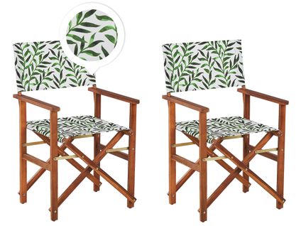 Lot De 2 Chaises De Jardin Bois Foncé à Motif Feuilles/gris Cine