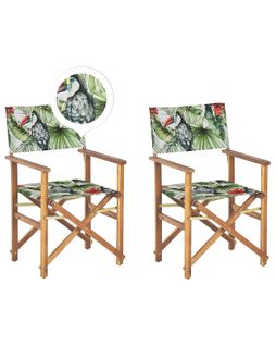 Lot De 2 Chaises De Jardin Bois Clair Et Crème à Motif Toucan Cine