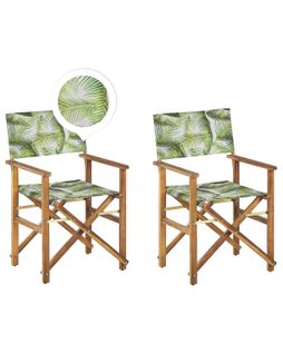 Lot De 2 Chaises De Jardin Bois Clair Et Crème à Motif Feuilles Tropicales Cine