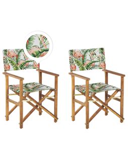 Lot De 2 Chaises De Jardin Bois Clair Et Crème à Motif Flamand Rose Cine