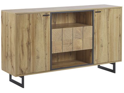 Buffet Avec 2 Tiroirs Et 2 Portes En Bois Clair Et Noir Boiso