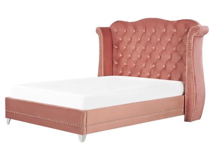 Lit Double En Velours Rose 160 X 200 Cm Ayette