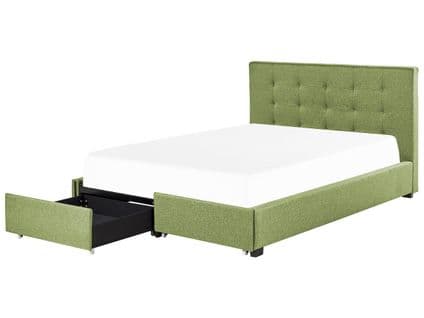 Lit Double En Tissu Vert Avec Coffre 180 X 200 Cm La Rochelle