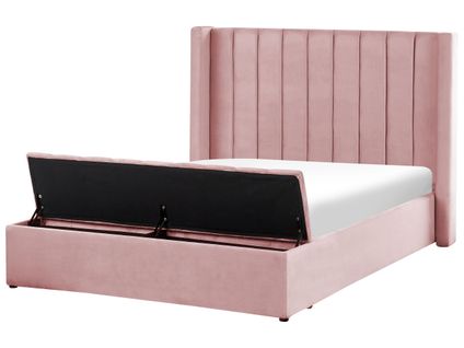 Lit Double En Velours Rose Avec Banc Coffre 140 X 200 Cm Noyers