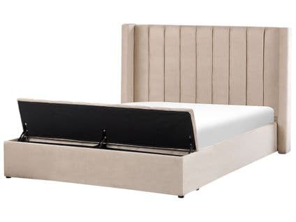 Lit Double En Velours Beige Avec Banc Coffre 160 X 200 Cm Noyers