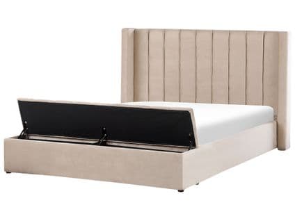 Lit Double En Velours Beige Avec Banc Coffre 180 X 200 Cm Noyers