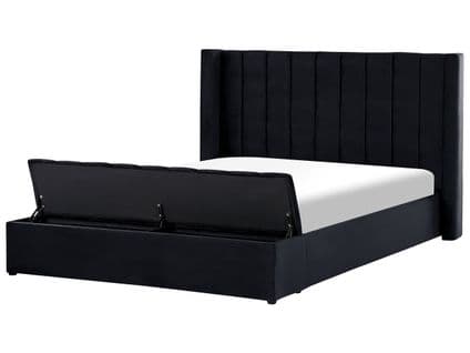 Lit Double En Velours Noir Avec Banc Coffre 180 X 200 Cm Noyers