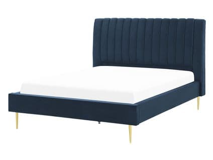 Lit Double En Velours Bleu 140 X 200 Cm Marville