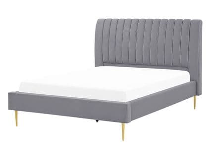 Lit Double En Velours Gris 140 X 200 Cm Marville