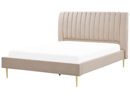 Lit Double En Velours Beige 180 X 200 Cm Marville