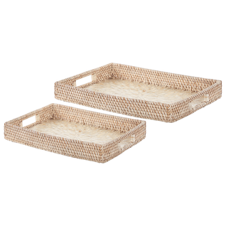 Lot De 2 Plateaux Décoratifs En Rotin Naturel Ndebele