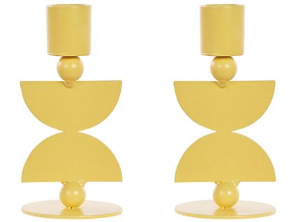 Lot De 2 Bougeoirs En Metal Jaune Daphni