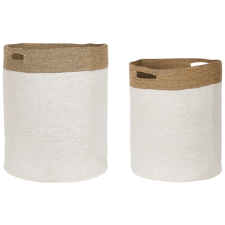 Lot De 2 Paniers En Coton Blanc Et Beige Kardh