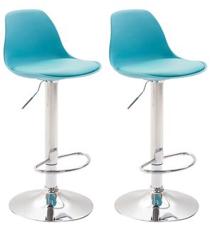 Lot De 2 Tabourets De Bar Kiel Similicuir Et Coque En Plastique Bleu/chrome