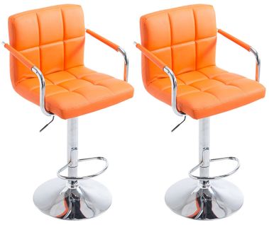 Lot De 2 Tabourets De Bar Lucy  V2 En Similicuir Orange/chrome