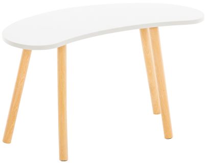 Table Basse De Salon Asta Avec Plateau Forme Haricot En Mdf Et Pieds En Bois De Hêtre Blanc