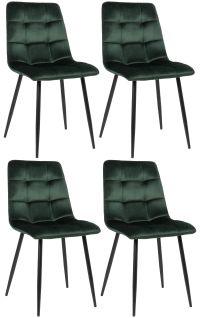 Lot De 4 Chaises De Salle À Manger Tilde Avec Piètement En Métal Noir Vert/velours