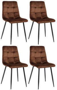 Lot De 4 Chaises De Salle À Manger Tilde Avec Piètement En Métal Noir Marron/velours