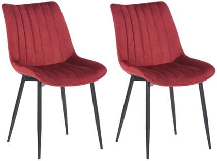 Lot De 2 Chaises De Salle À Manger Rahden En Velours Avec Piètement En Métal Noir Rouge