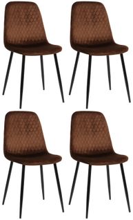 Lot De 4 Chaises De Salle À Manger Giverny Avec Piètement En Métal Noir Marron/velours