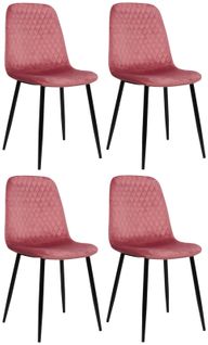 Lot De 4 Chaises De Salle À Manger Giverny Avec Piètement En Métal Noir Rose/velours