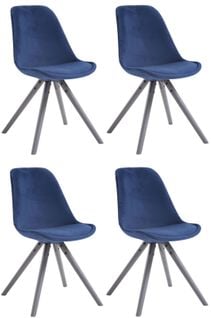 Lot De 4 Chaises De Salle À Manger Toulouse Velours Pieds Ronds Bois Bleu/gris