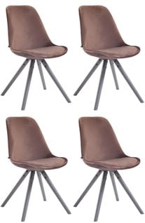 Lot De 4 Chaises De Salle À Manger Toulouse Velours Pieds Ronds Bois Marron/gris