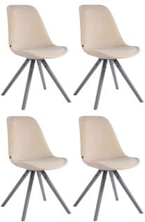 Lot De 4 Chaises De Salle À Manger Toulouse Velours Pieds Ronds Bois Crème/gris