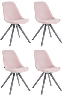 Lot De 4 Chaises De Salle À Manger Toulouse Velours Pieds Ronds Bois Rose/gris